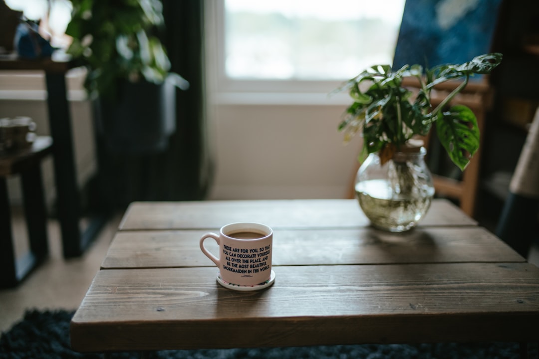 a coffee cup on a table